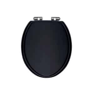 Heritage TSBLA101SC black wood toilet seat with chrome soft close hinges