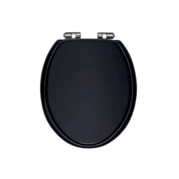 Heritage TSBLA101SC black wood toilet seat with chrome soft close hinges