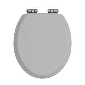 Heritage TSDGR103SC Dove Grey wood toilet seat with brushed nickel hinges