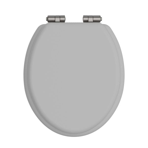 Heritage TSDGR103SC Dove Grey wood toilet seat with brushed nickel hinges