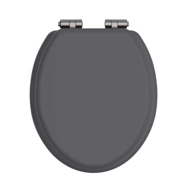 Heritage TSGRA101SSC Graphite wood toilet seat with chrome soft close hinges