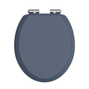Heritage TSMBL101SC Maritime Blue wood toilet seat with chrome soft close hinges