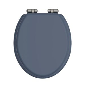 Heritage TSMBL103SC Maritime Blue wood toilet seat with brushed nickel hinges