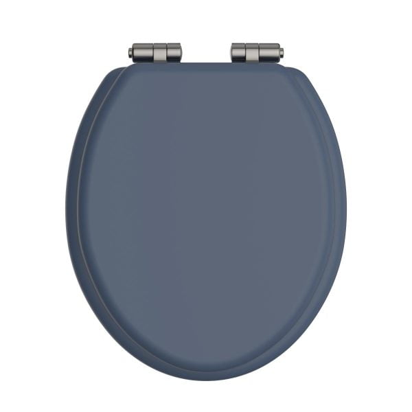 Heritage TSMBL103SC Maritime Blue wood toilet seat with brushed nickel hinges