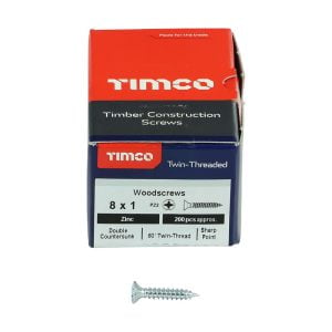 Timco 00081CWZ Posi Drive CSK Steel Woodscrew ZP 8x1" box of 200
