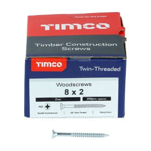 Timco 00082CWZ 8 x 2" twin-thread pozi CSK woodscrews