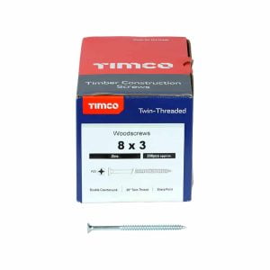 TIMco 00083CWZ PZ2 CSK Twin Thread Woodscrews 8x3" BZP