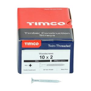Timco 00102CWZ Pozi drive CSK twin-thread woodscrew zinc plated 10x2"