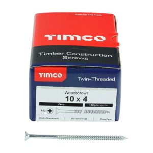 Timco Posi Drive CSK Steel Woodscrew ZP 10x4" 00104CWZ box of 100