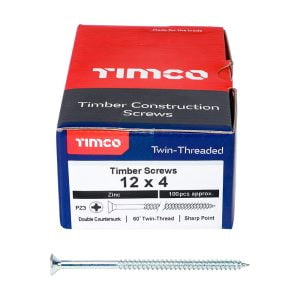 Timco 00124CWZ Posi Drive CSK Steel Woodscrew ZP 12x4"