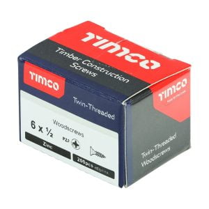 Timco 00612CWZ Posi Drive CSK Steel Woodscrew ZP 6x1/2" box of 200
