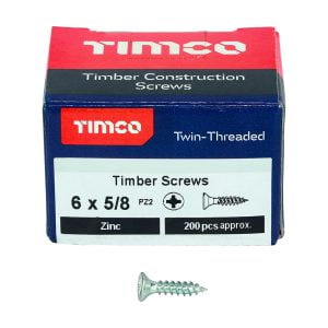 Timco 00658CWZ Posi Drive CSK Steel Woodscrew ZP 6x5/8" box of 200