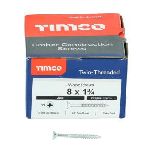 Timco Posi Drive CSK Steel Woodscrew ZP 8x1 3/4" 08134CWZ box