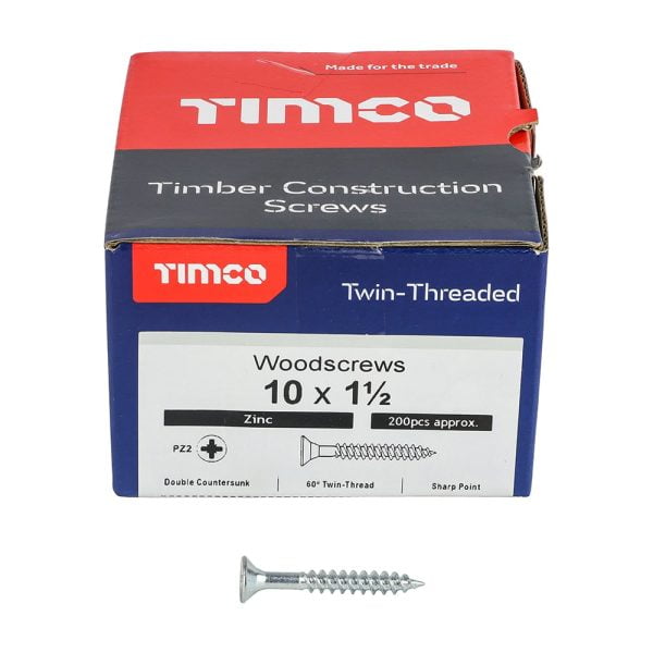 Timco 10112CWZ Posi Drive CSK Steel Woodscrew ZP 10x1 1/2" box of 200