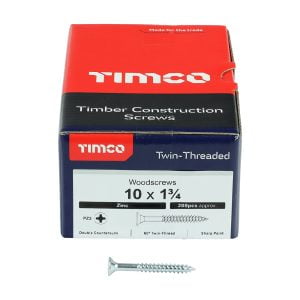 Timco 10134CWZ Pozi CSK twin-thread woodscrews 10x1 3/4" box of 200