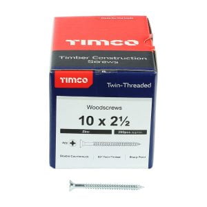 Timco 10212CWZ Posi Drive CSK Steel Woodscrew ZP 10x2 1/2" box of 200