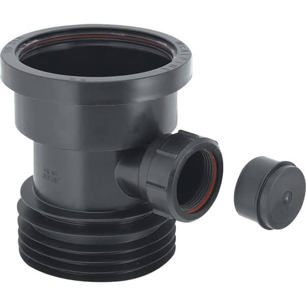 McAlpine DC1-BL-BO 4" black drain connector with boss