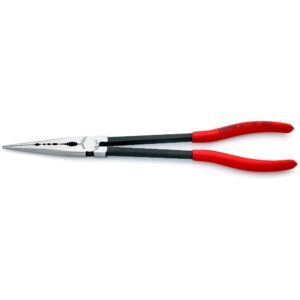 Knipex 28 71SB Long Reach Needle Nose Pliers with Transverse Profiles Plastic Coated Black Atramentized Polished Half-Round Jaws 280mm