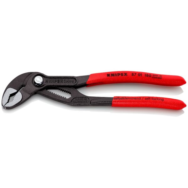 Knipex 87 01SB Cobra® High-Tech Water Pump Pliers with Non-Slip Plastic Coating Grey Atramentized Polished 180mm