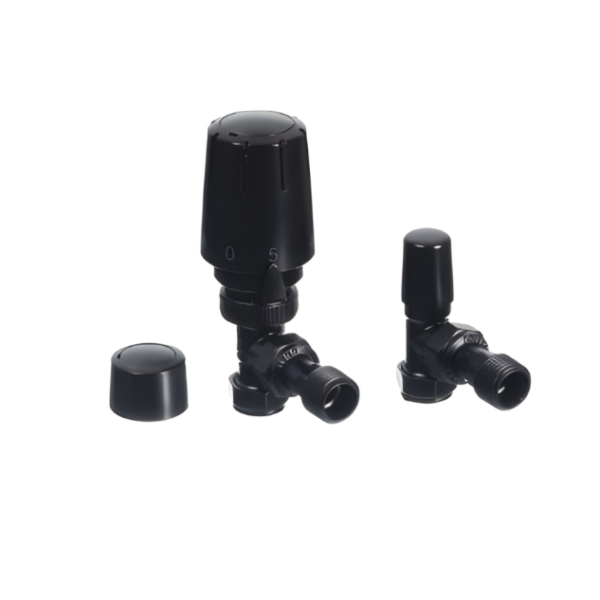 Altecnic Caleffi ER-15MMATWBL 15mm Black Angled TRV & LS Pack