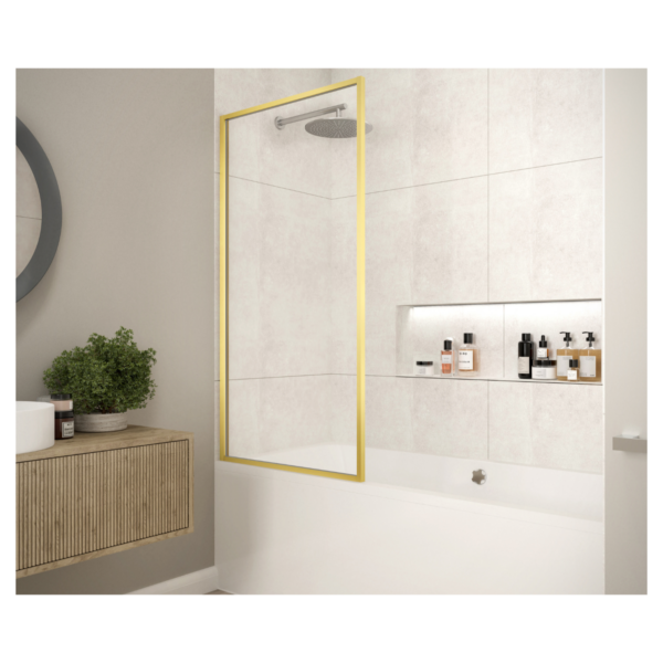 Merlyn MB14FBBR 800 x 1500mm Framed Fixed Bath Screen Brushed Brass