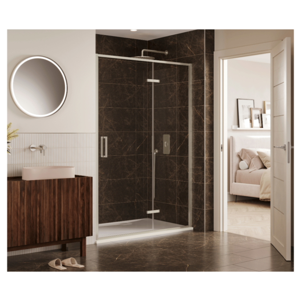 Merlyn AHI14BN Arysto Sleek 1400mm Brushed Nickel Hinge Inline Enclosure