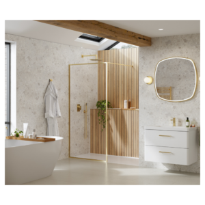 Merlyn AW80BBR 800mm Brushed Brass Sleek Framed Showerwall