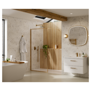 Merlyn AW90BBZ 900mm Arysto Sleek Framed Showerwall Brushed Bronze