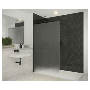 Merlyn 8WFL70MB 700mm Matt Black Fluted Glass Wetroom Panel