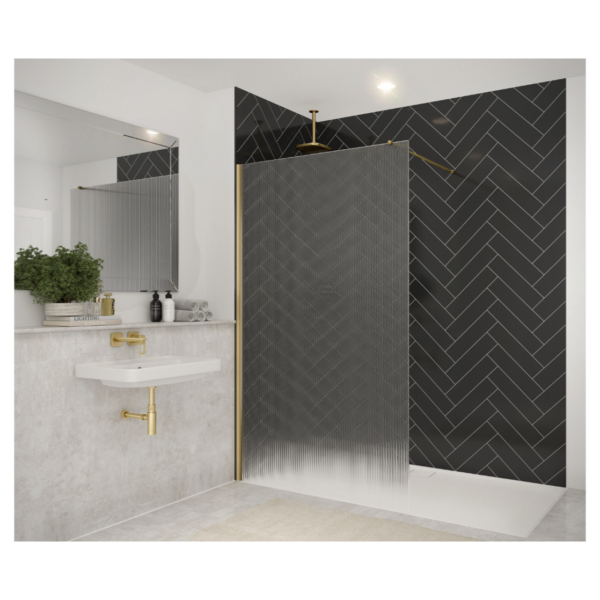 Merlyn 8WFL70BBR 700mm Fluted Glass Wetroom Panel Brushed Brass
