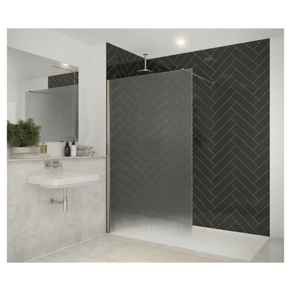 Merlyn 8WFL70BN 700mm Fluted Brushed Nickel Wetroom Panel